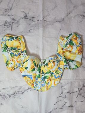 Blithe Yellow Print Puff Sleeve Cropped Blouse
